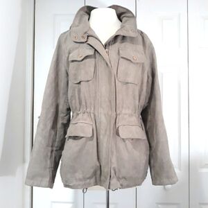 Vince Camuto utility with hidden hoddie light brown jacket Zipper  Size Large